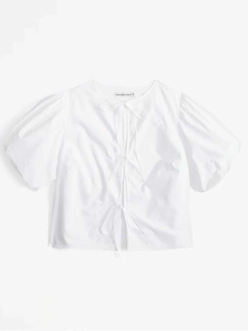 Abercrombie & Fitch White Tie-Front Puff Sleeve Blouse